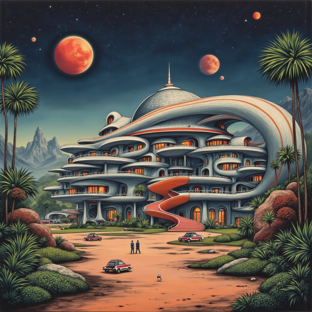 Retro Futuristic Apartment Complex on Jungle Planet