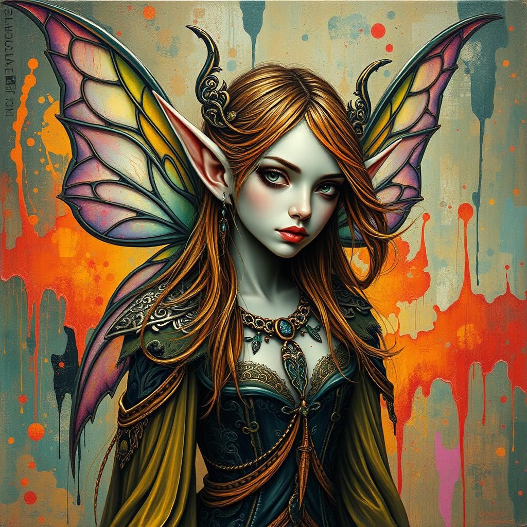 Fairy Elf Portrait in Surreal Art Deco Style