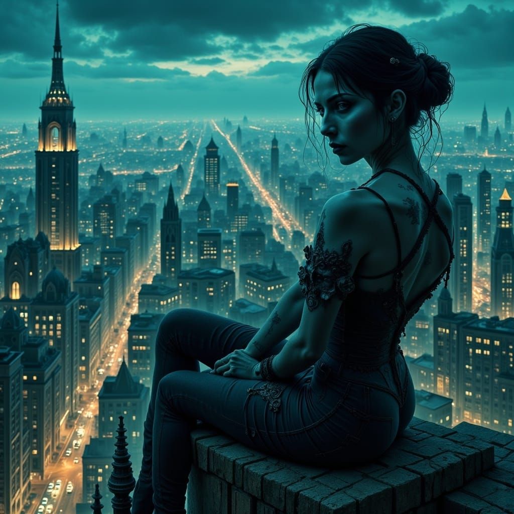 Gothic Skyscraper at Twilight: A Melancholic Vision