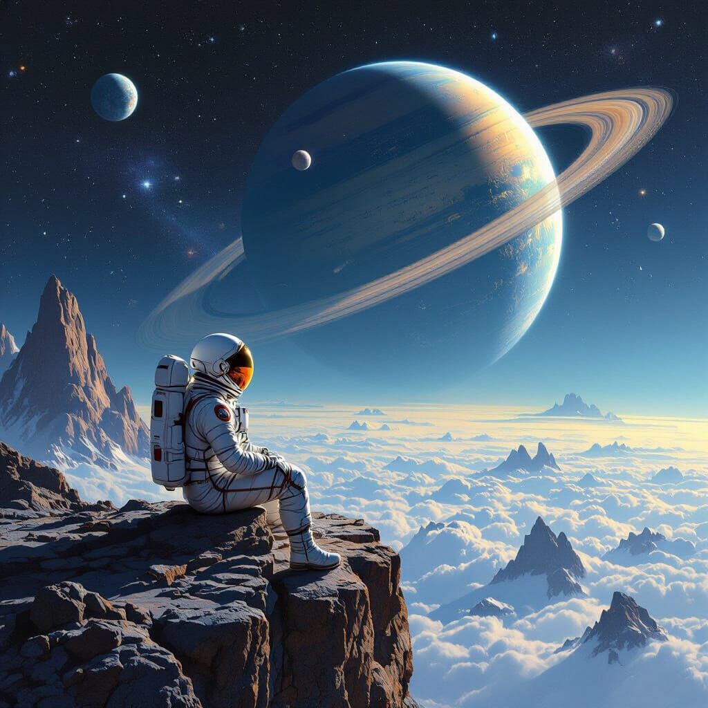 Astronaut and Unicorn on Alien Planet