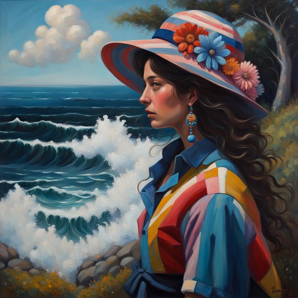 Surreal Hillside Figure in an Oil Painting