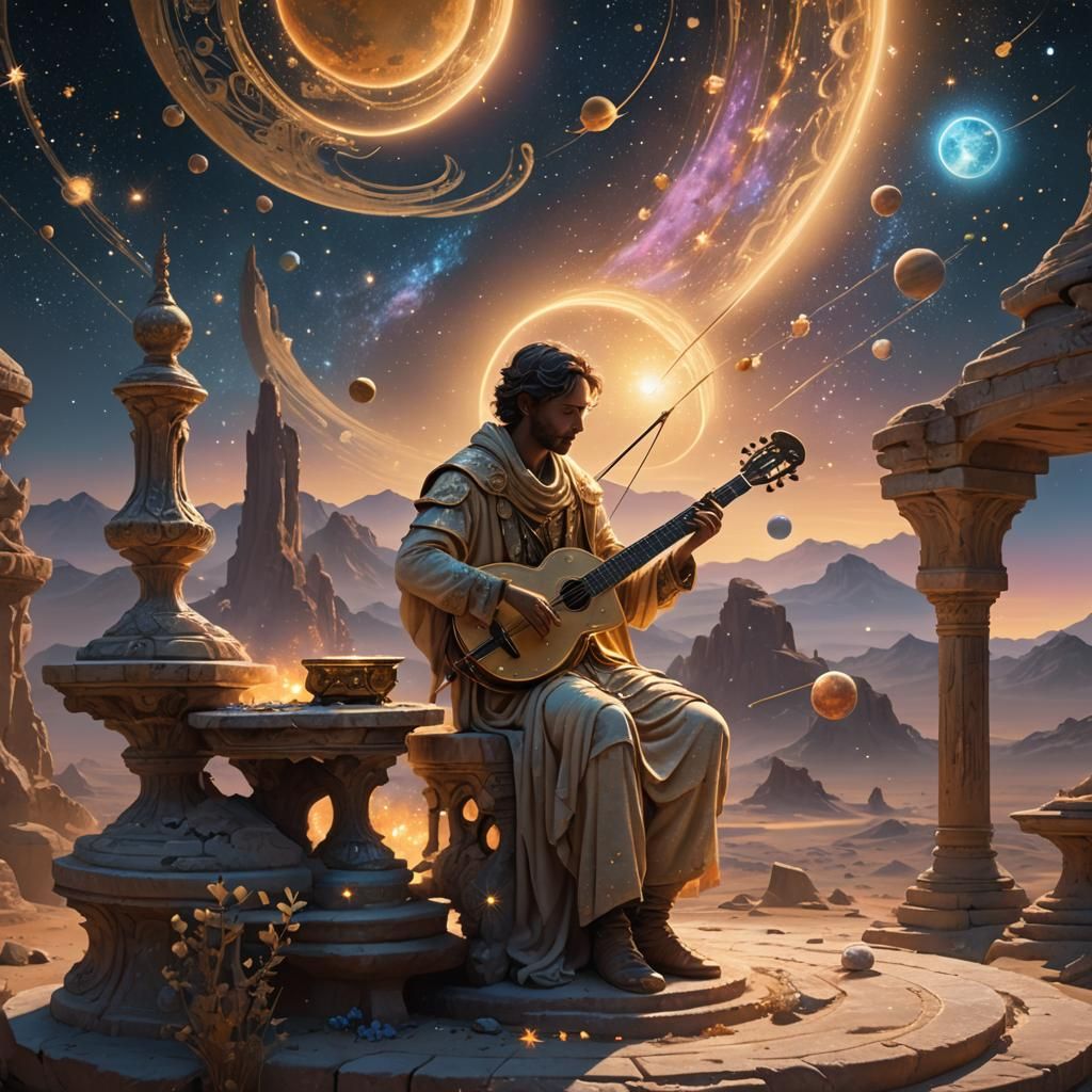Celestial Musician Amidst Stars: Fantasy Concept Art