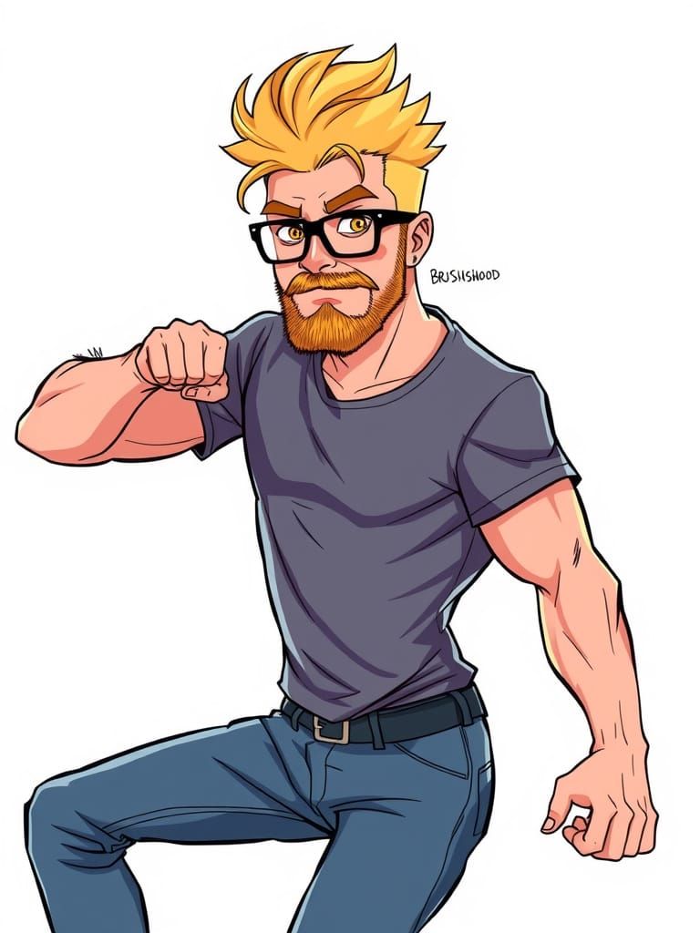 Energetic Man with Spiky Hair in Comic Book Art Style