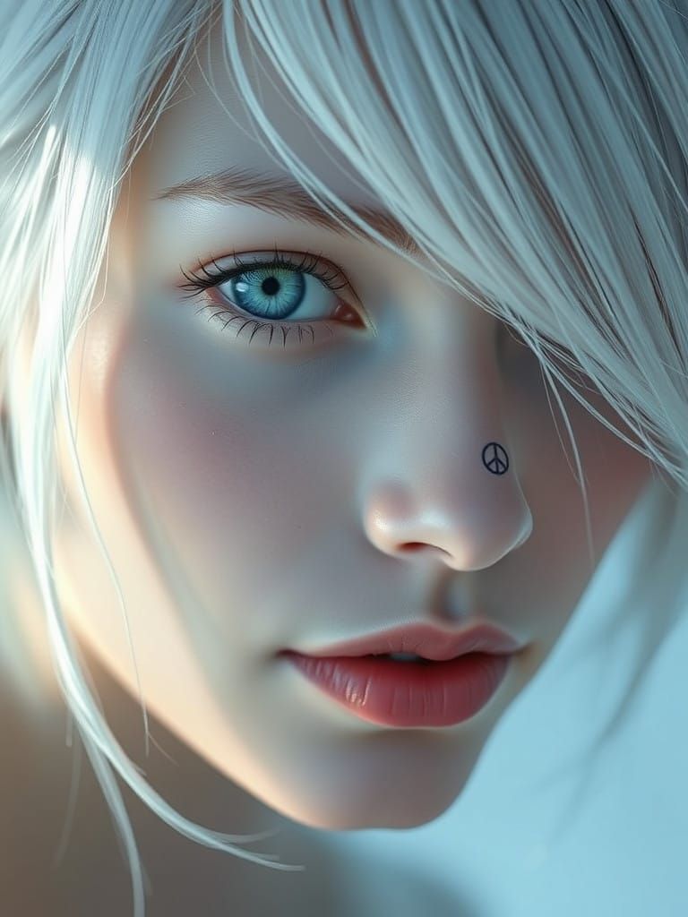 Serene Hyperrealistic Portrait with Pale Blue Eyes