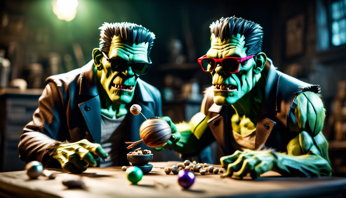 Frankenstein and Werewolf Playtime in Photorealistic 8K