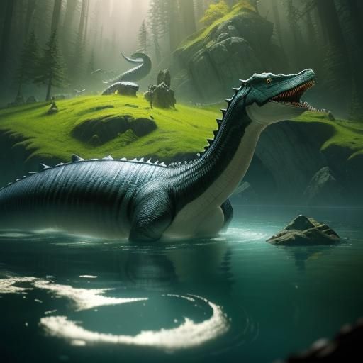 Mysterious Lake Monster in Aetherpunk Style