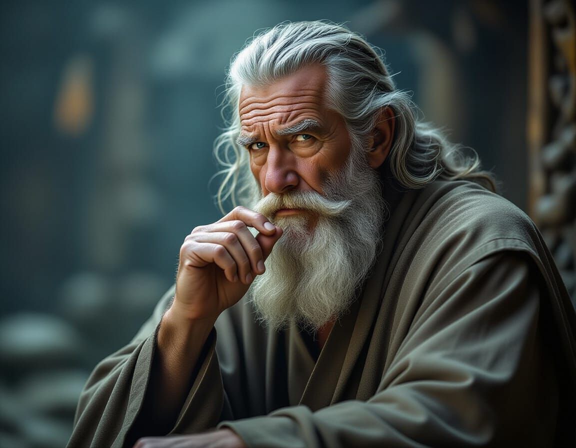 Contemplative Old Man in Hyperrealistic Cinematic Style