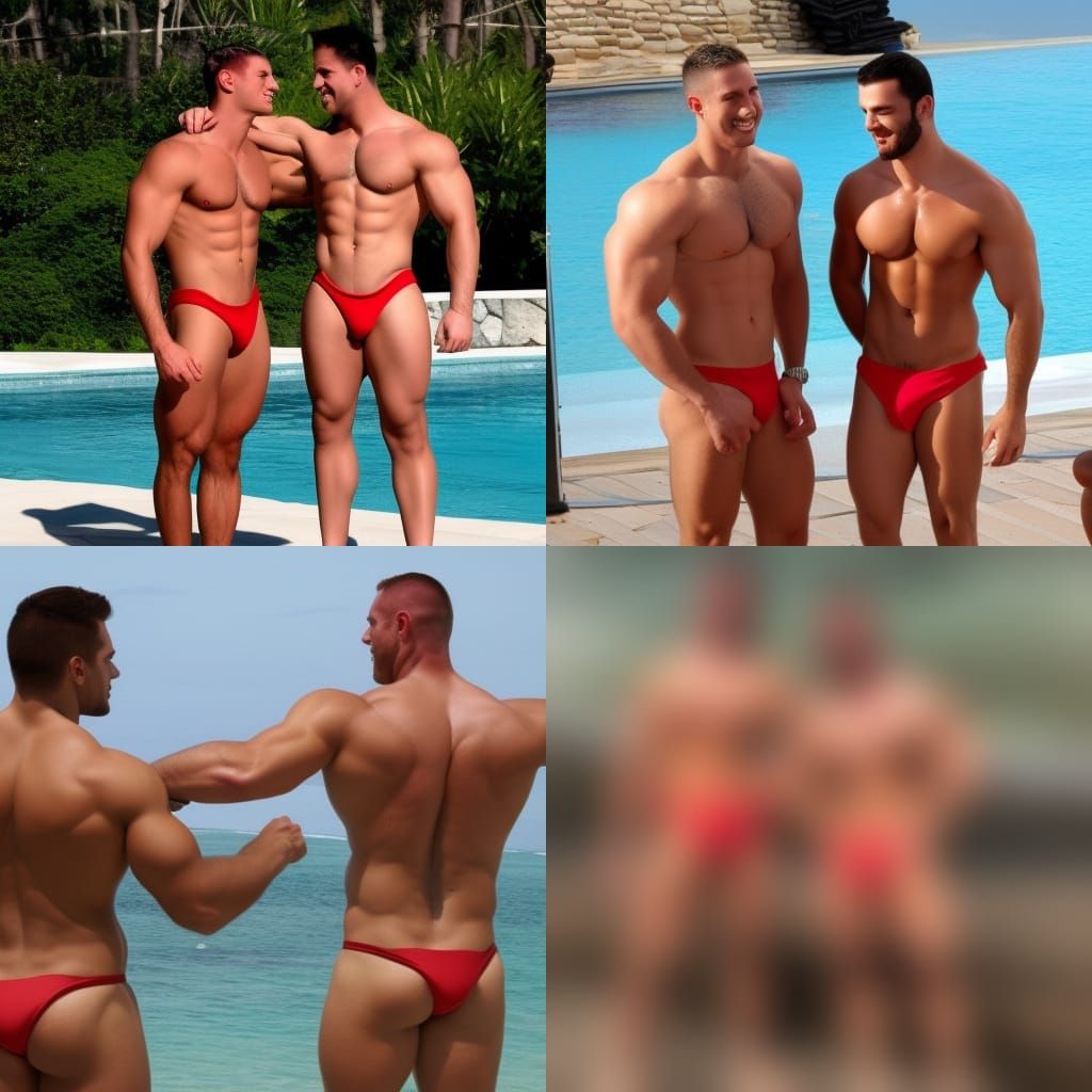 Two Muscular Men Flirting in Speedos