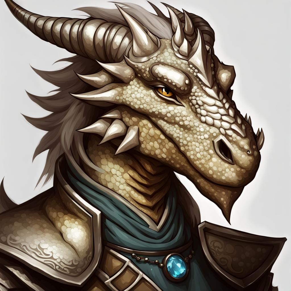 Elegant Silver Dragonborn Character Portrait