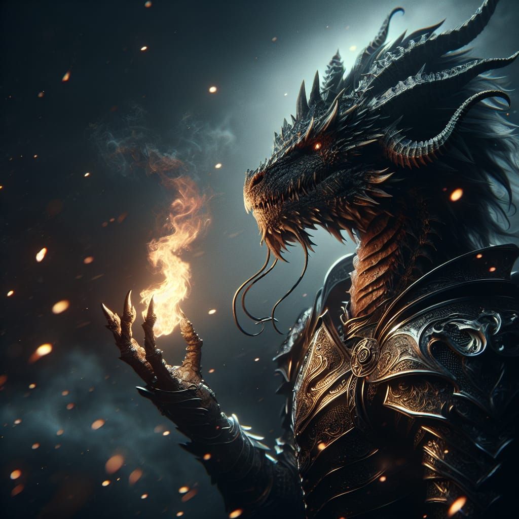 Fierce Dragon Warrior Portrait in 8k