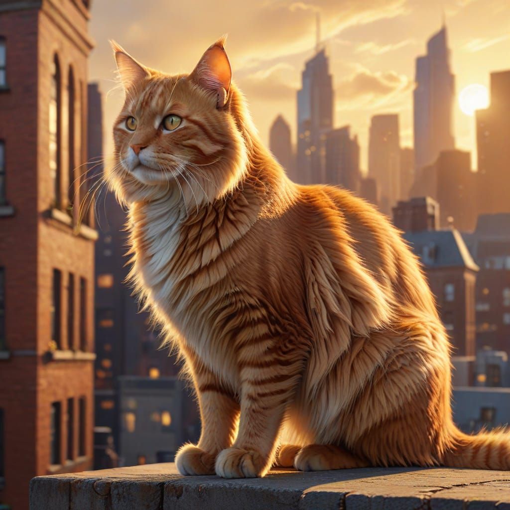 Giant Orange Tabby Cat Dominates Cityscape