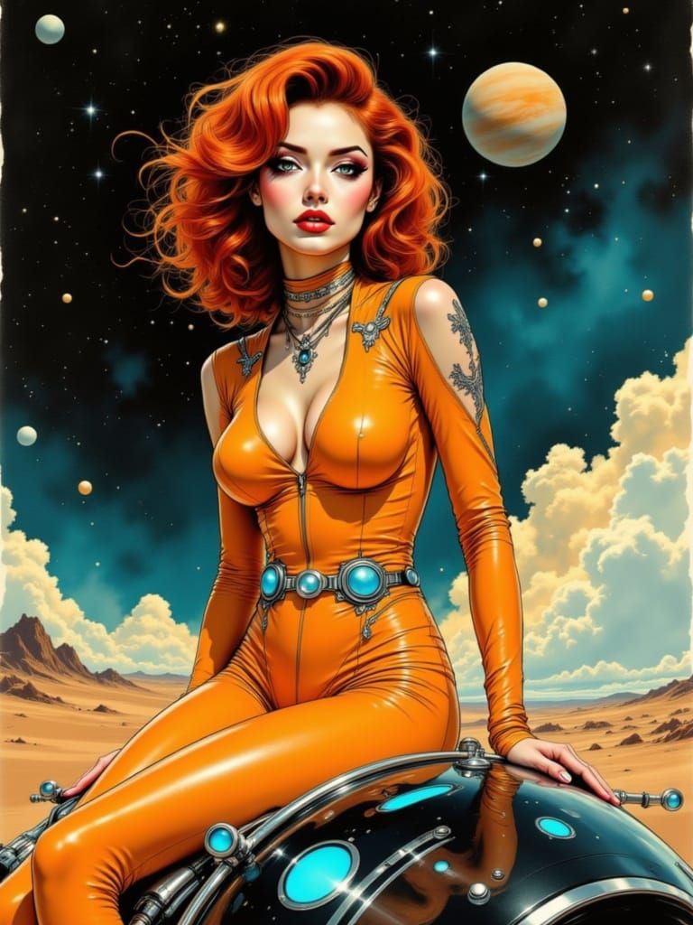 Futuristic Space Queen of Burning Stars in Moebius-Inspired ...