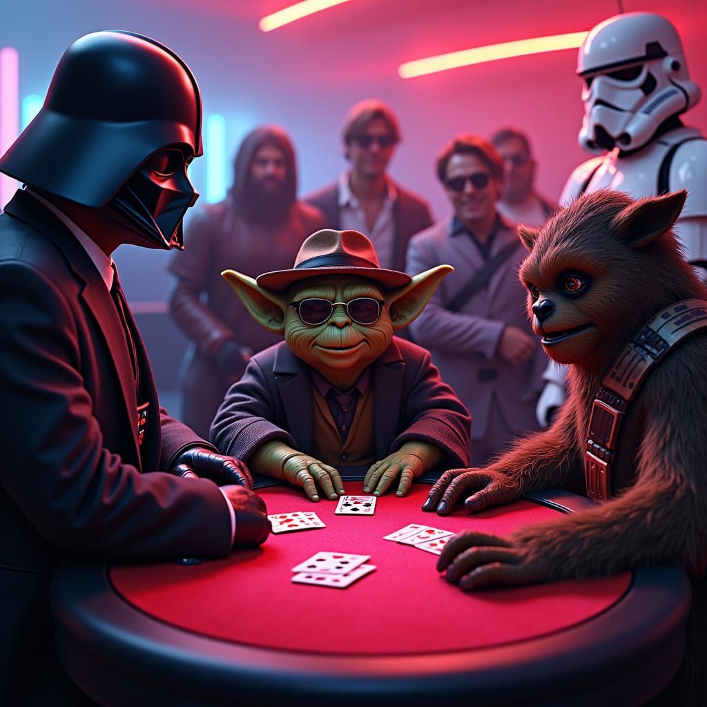 Star Wars Characters Play Poker in Neon Casino