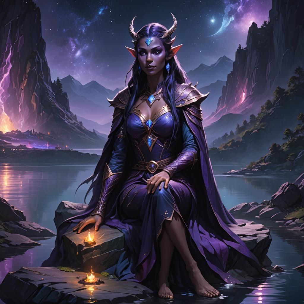 Dark Elf Sorceress at Mountain Lake
