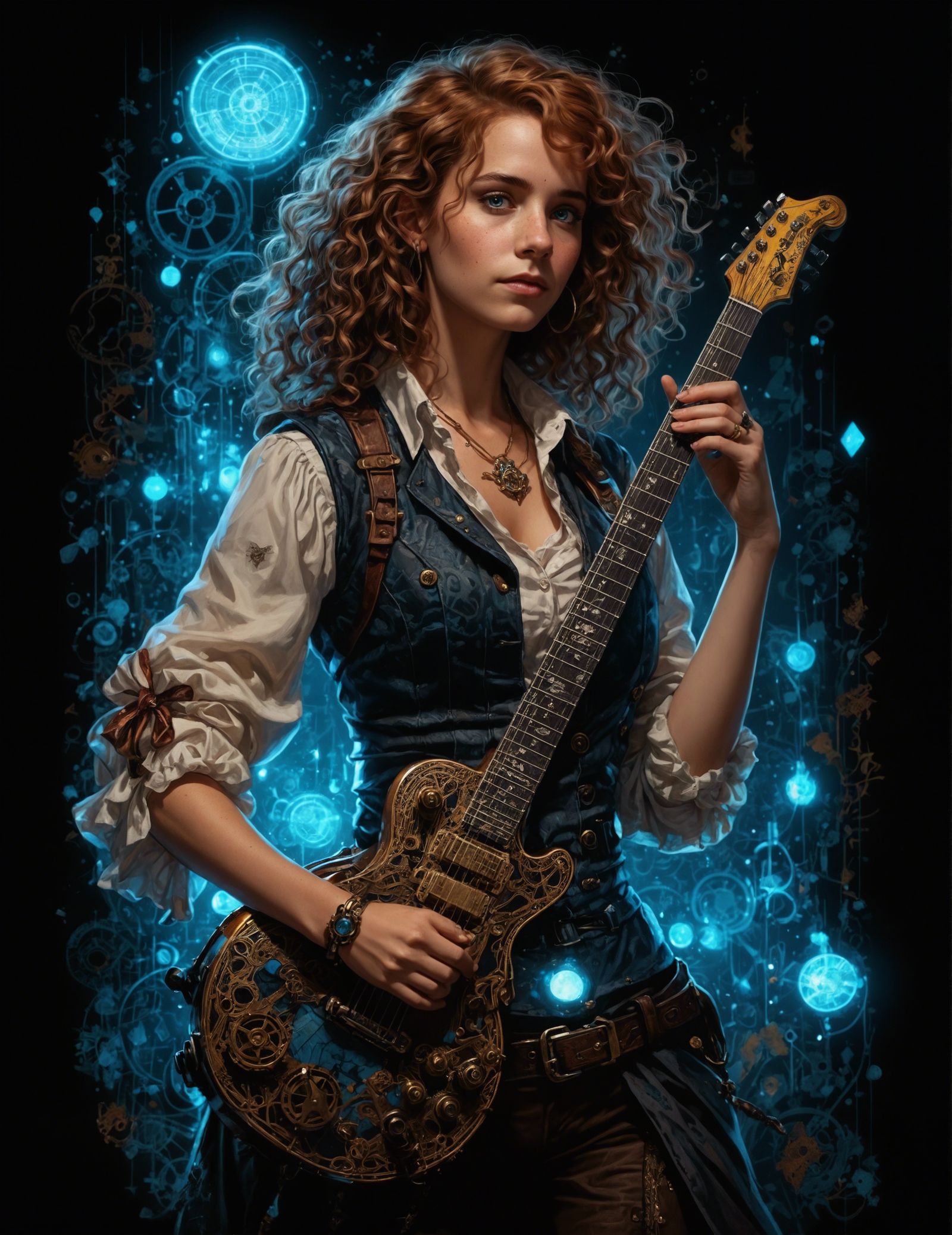Steampunk Hermione Granger Portrait with Electric Guitar
