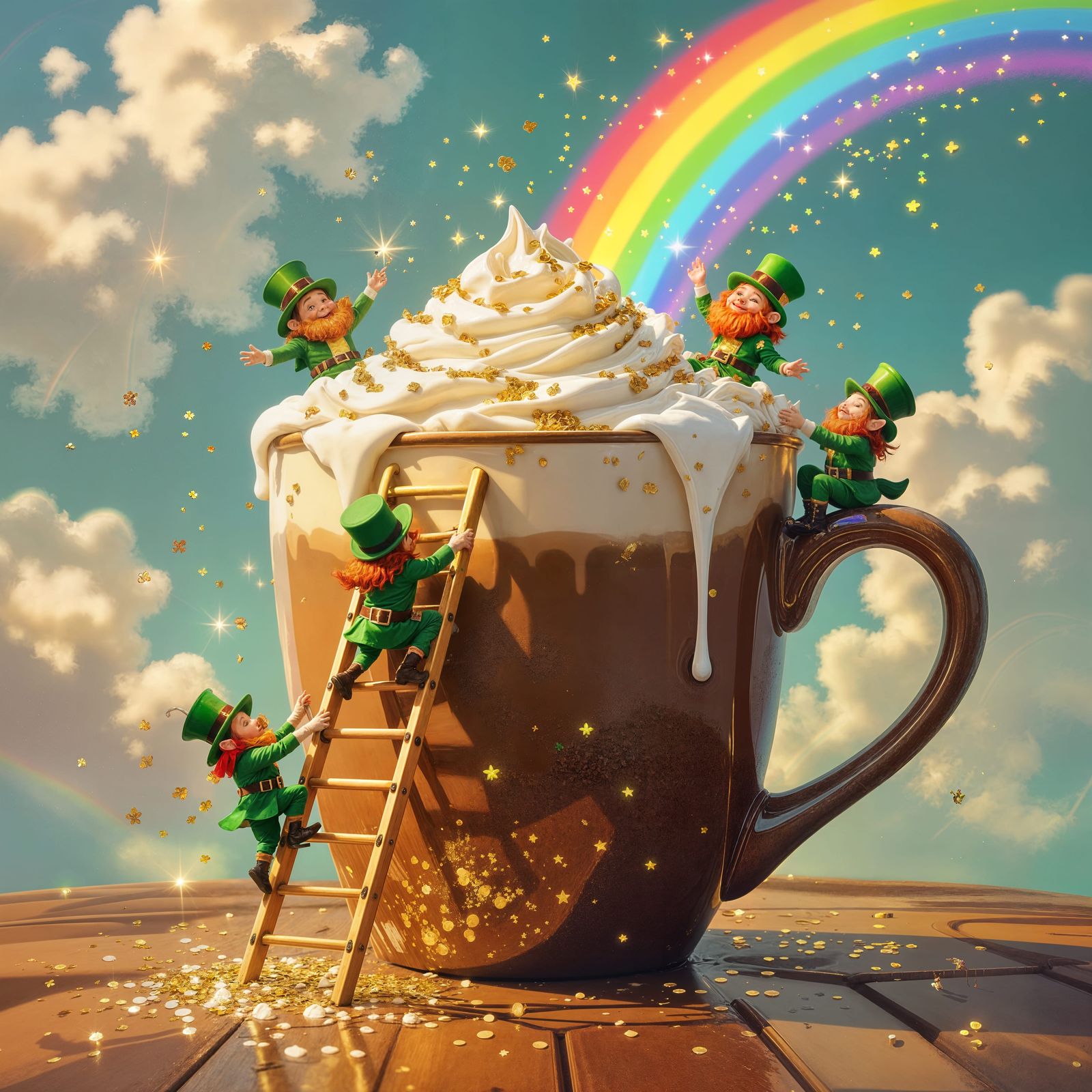 Rainbow Leprechauns in a Mug of Cocoa