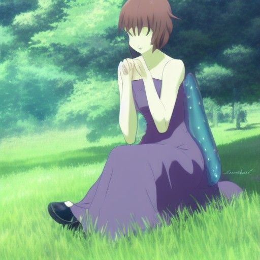 Elegant Fairy on Mushroom, Anime Style