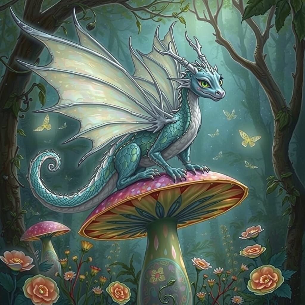 Enchanted Fairy Dragon amidst Whimsical Foliage
