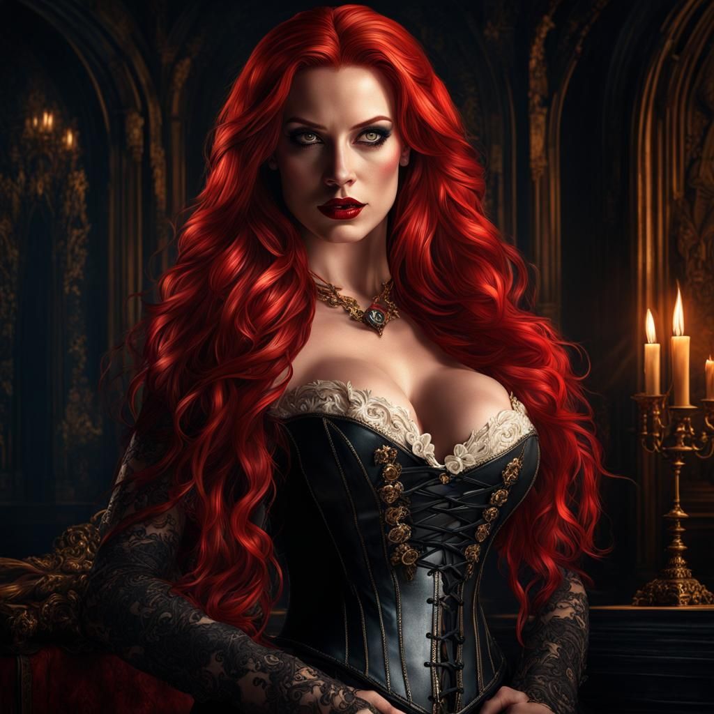 Vampire in Black Corset with Dramatic Lighting