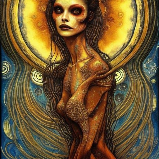 Beautiful Alien Android Goddess in Ornate Icon Style