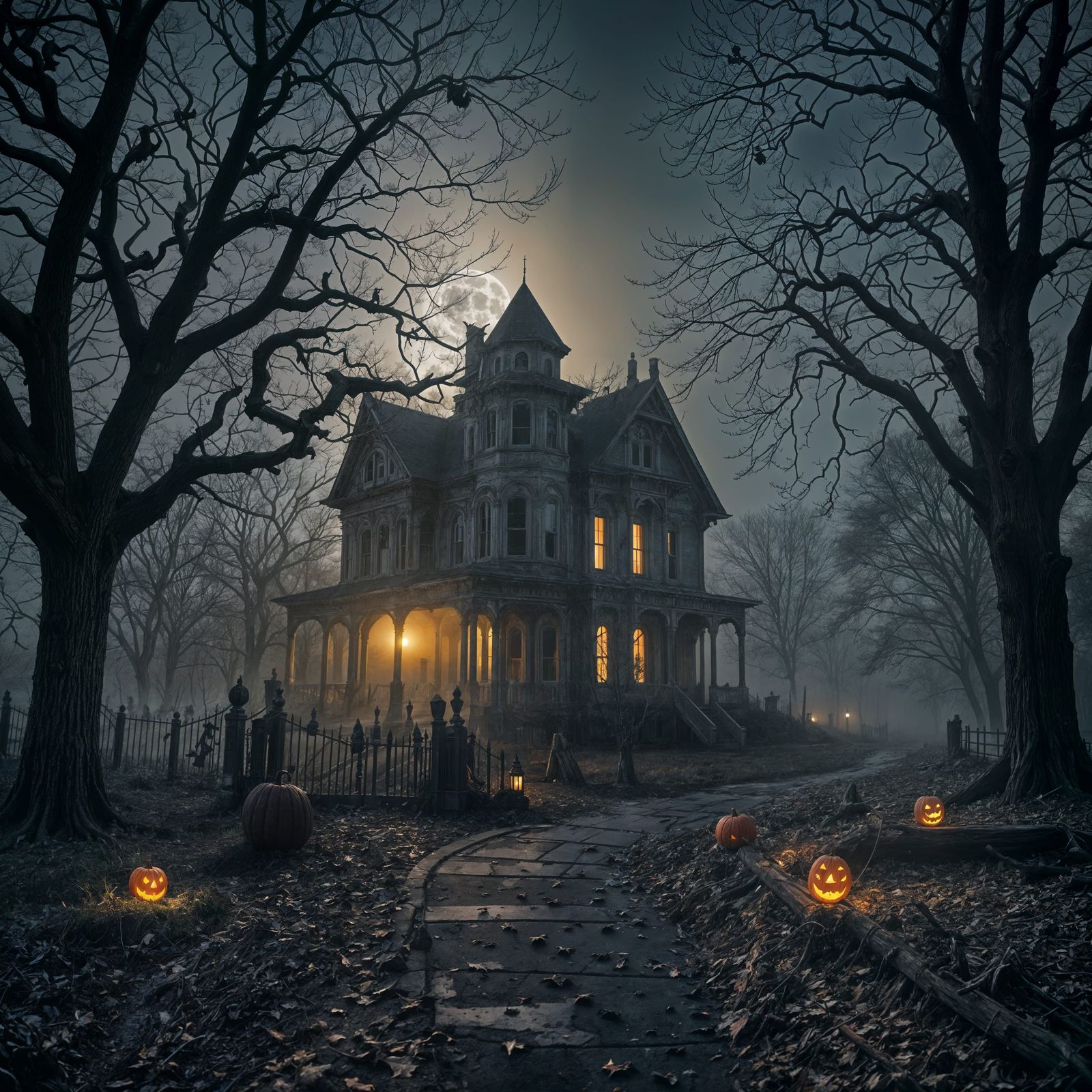 Eerie Victorian Mansion Under Full Moon