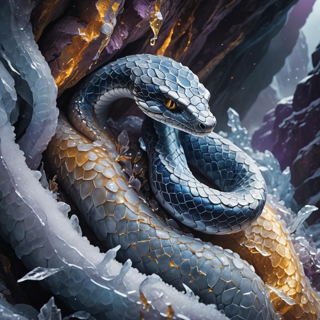 Ice Snake Emerges from Frosty Cave
