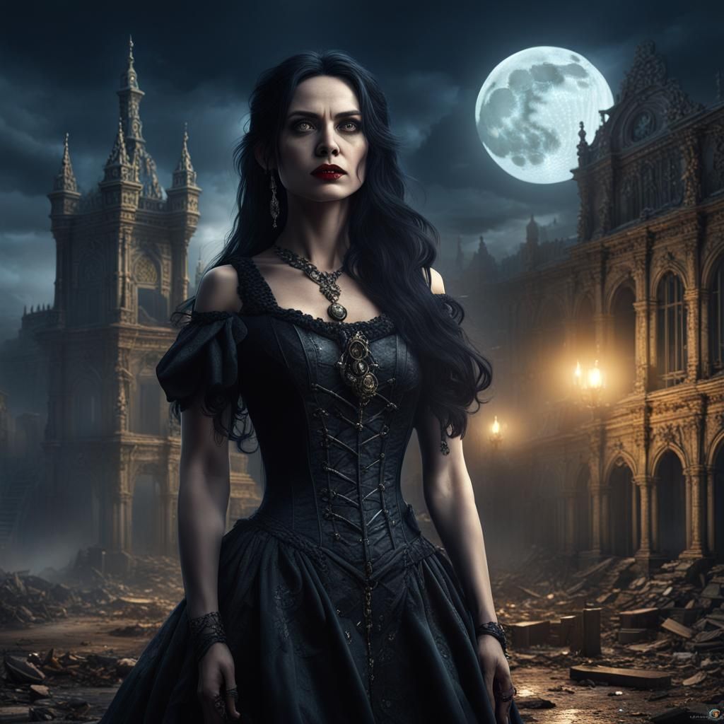 Gothic Woman Lost in Abandoned Place