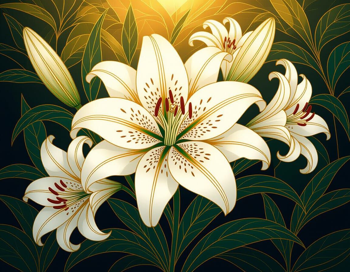 Sichuan White Lily Embroidery in Art Deco Style
