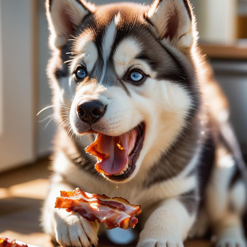Husky Puppy's Delight: Bacon Feast in Macro