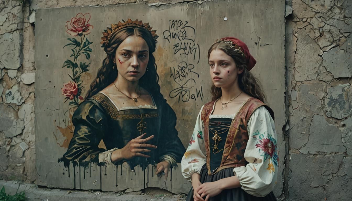Renaissance Girl with Graffiti Art