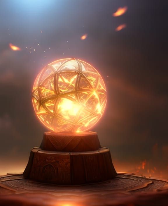 Mystic Orb on Wooden Stand, Digital Art