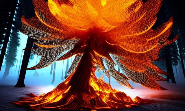 Fiery Crystal Redwood Tree: Epic Fantasy Concept Art