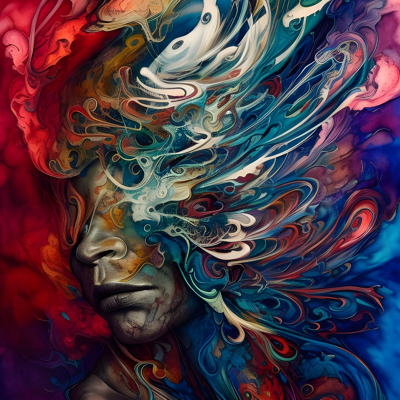Colorful Ink Flow Depicting Out-of-Body Experience