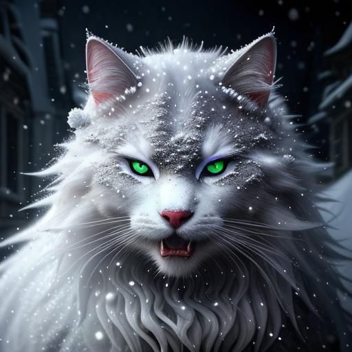 Hyperrealistic Khandarian Cat Snow Demon in Winter