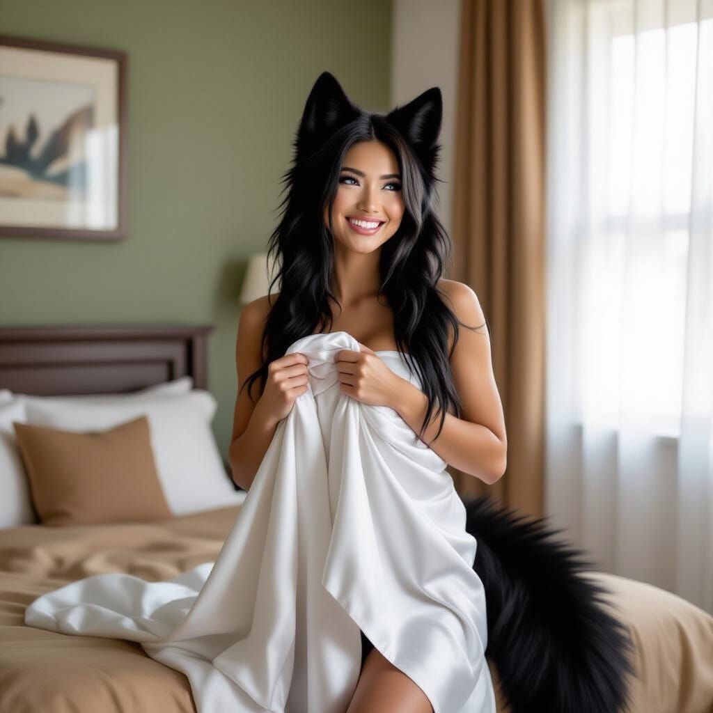 Athletic Woman with Wolf Features in Morning Light