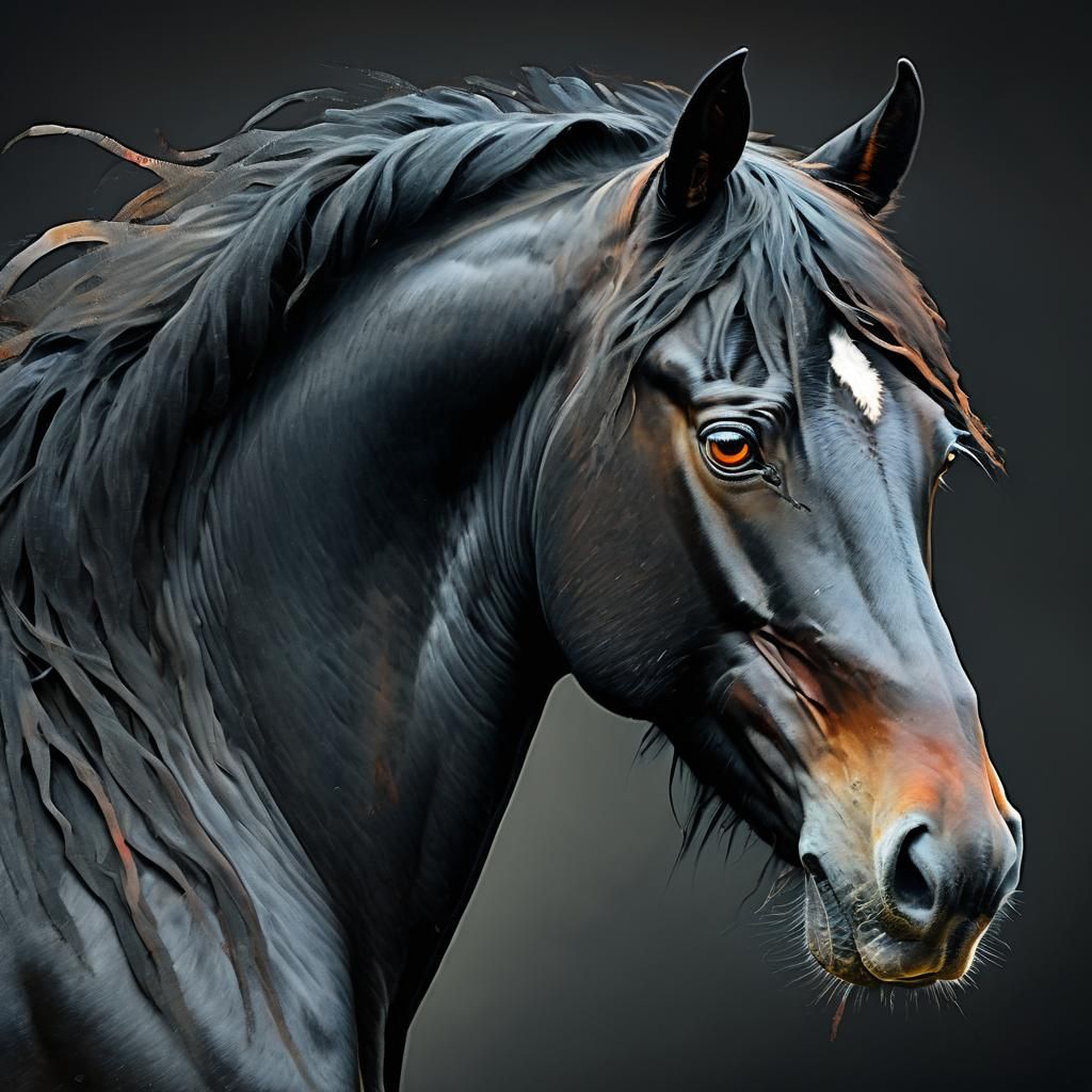Expressionist Black Horse Portrait with Intense Eyes