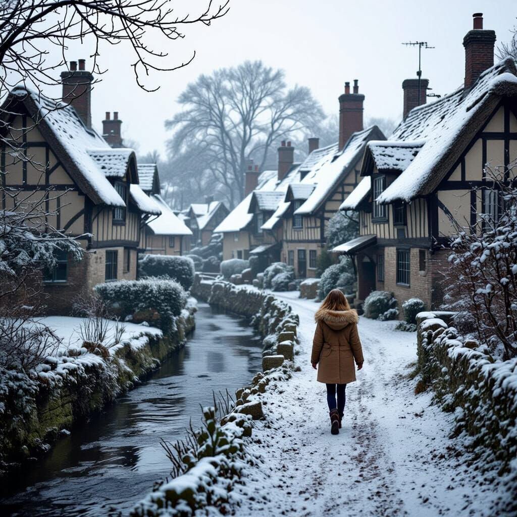 Frosty Winter Morning in a Quaint English Village