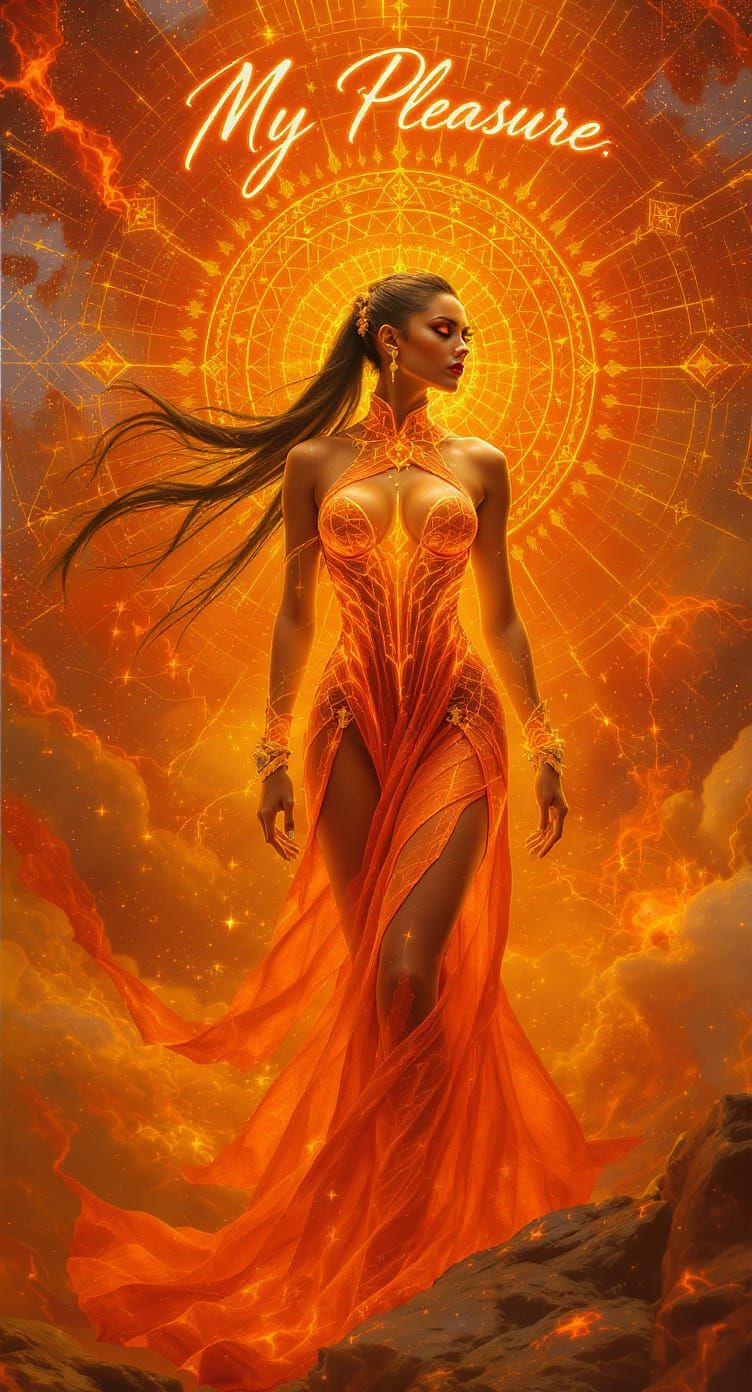 Mythpunk Figure in Fiery Bodysuit with Mandalas