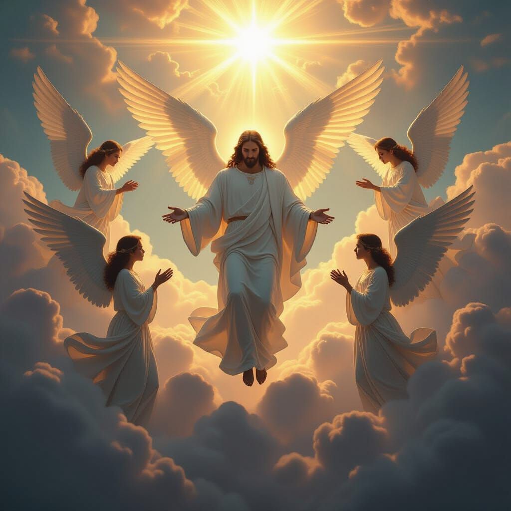 Christ's Descent from Heaven: Hyperrealistic Angelic Scene