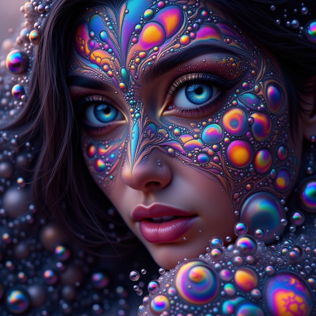 Anime Woman with Bioluminescent Flower Tattoos