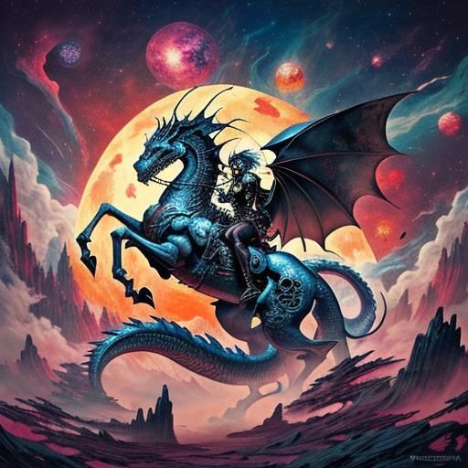 Knight on Dragon in Psychedelic Cosmos