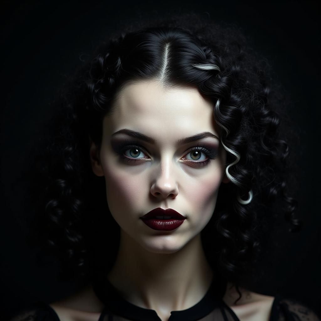 Gothic Goddess with Pale Skin and Dark Lips