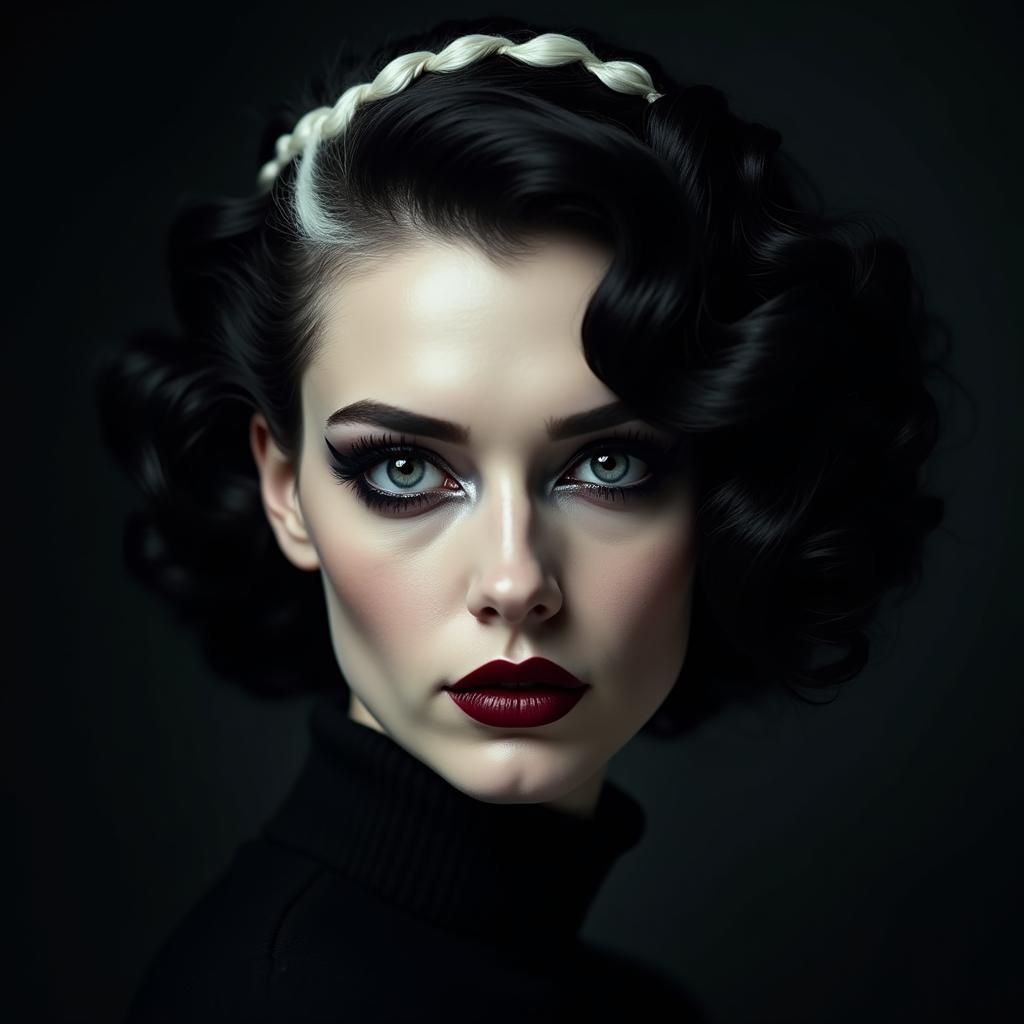 Dramatic Gothic Portrait of Woman with Piercing Eyes