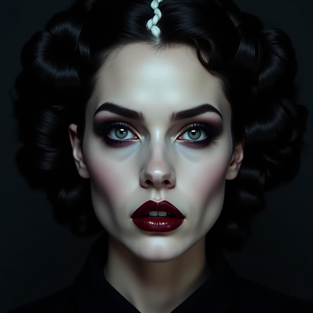 Gothic Portrait of a Woman with Piercing Grey Eyes