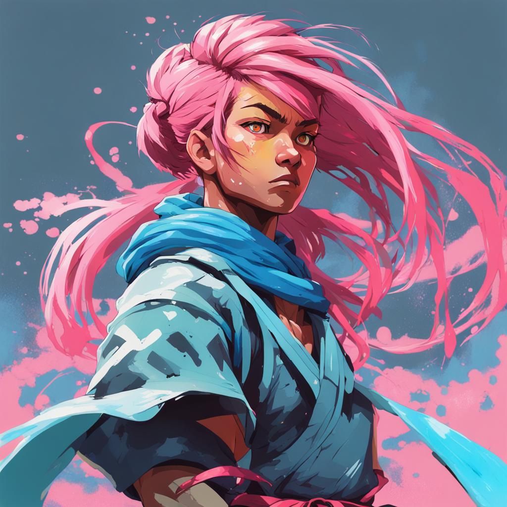 Dynamic Judoka Fighter in Hypercolor Gouache Style
