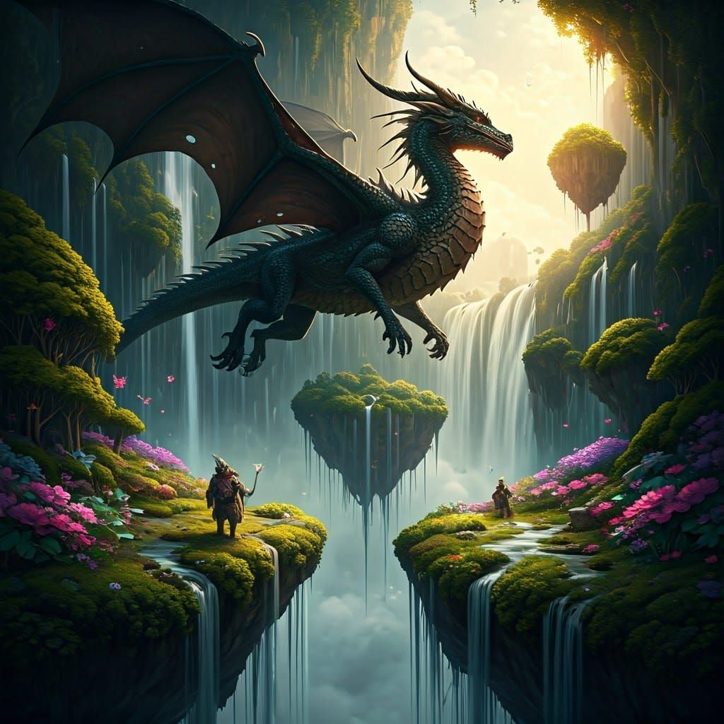 Majestic Dragon Soars Over Vibrant Floating Land