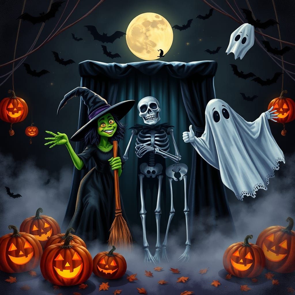 Halloween Photo Booth with Monsters in Burton Style