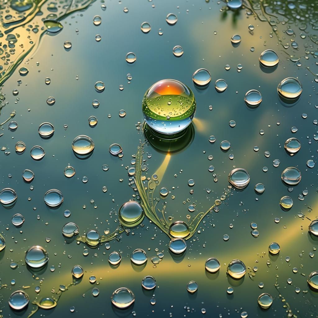 Giant Dew Drop Reflecting Riverscape at Sunrise