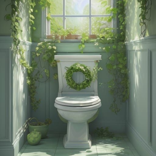 Tomato Plant Emerges from Toilet: Impressionist Surrealism