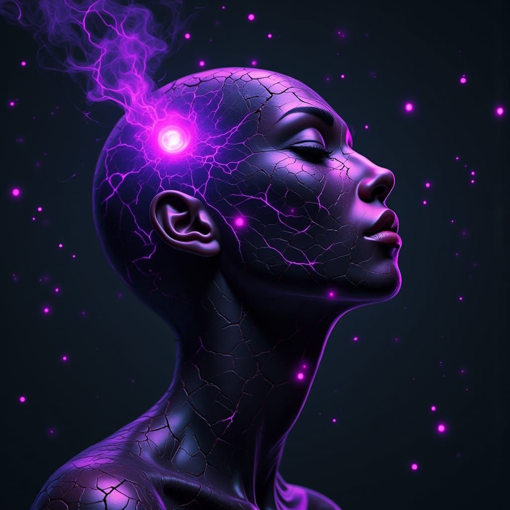 Surreal Goddess Reveals Mystical Script in Shattered Obsidia...